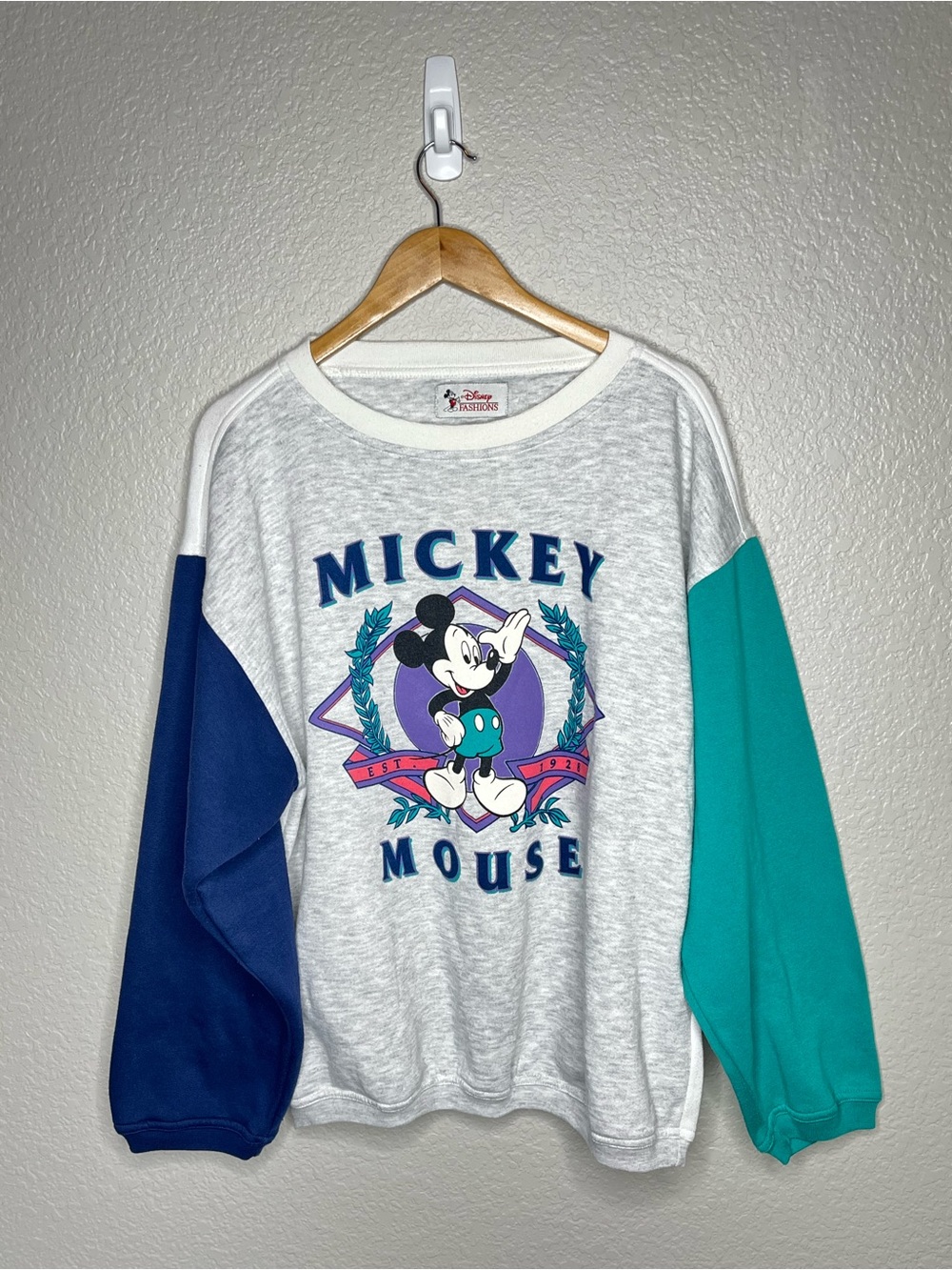 Vintage 80s 90s Disney Mickey Mouse Colorblock Crewneck Sweatshirt Large L XL